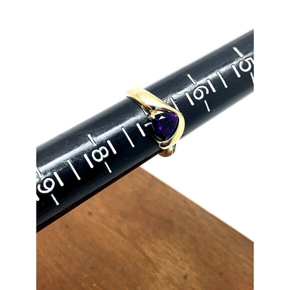 Amethyst Diamond Cocktail Ring Trillion Cut 14k Yellow Gold Estate Women… - Picture 9 of 14